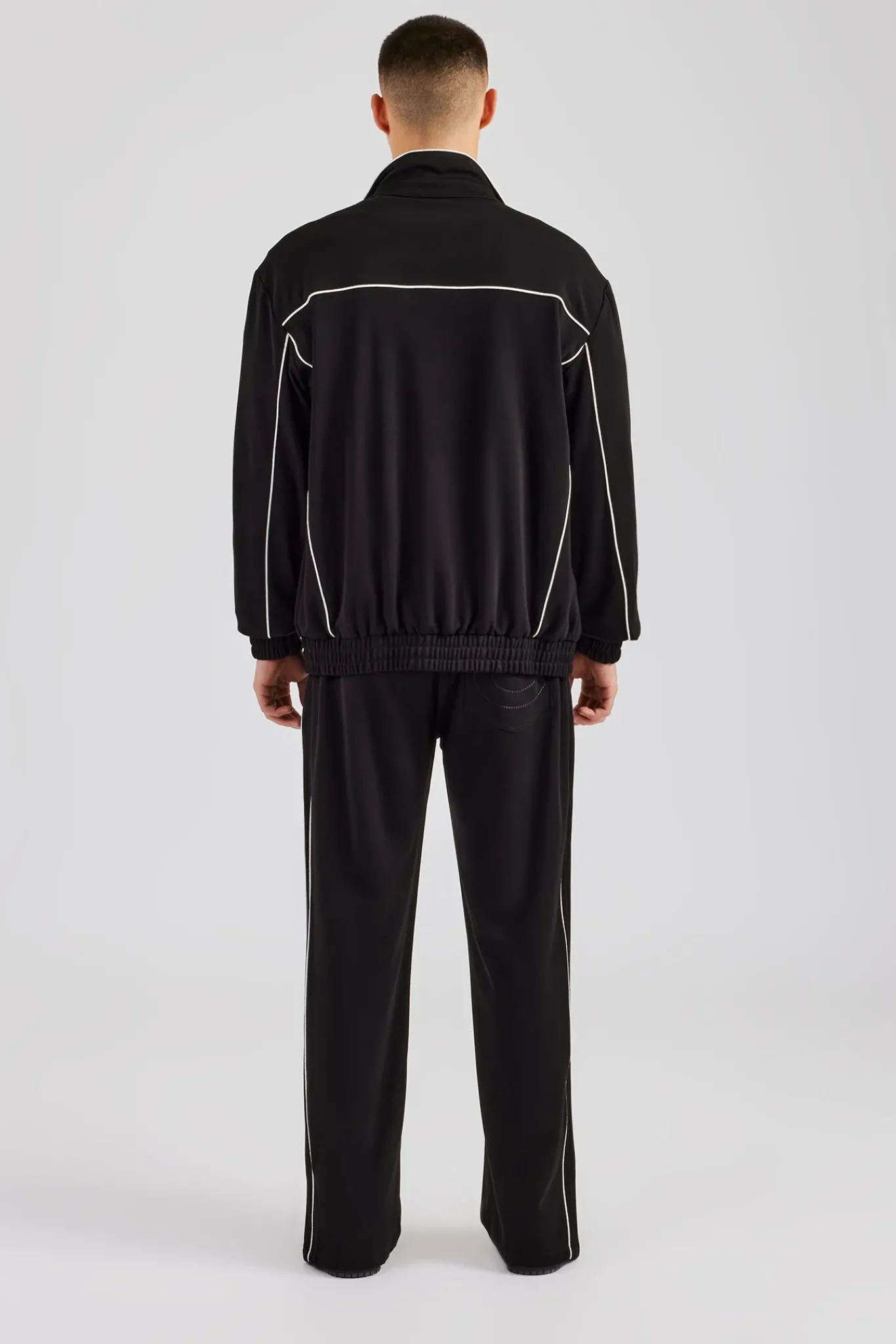 CLO-SET Piping Zip Through Jacket & Trouser - Black