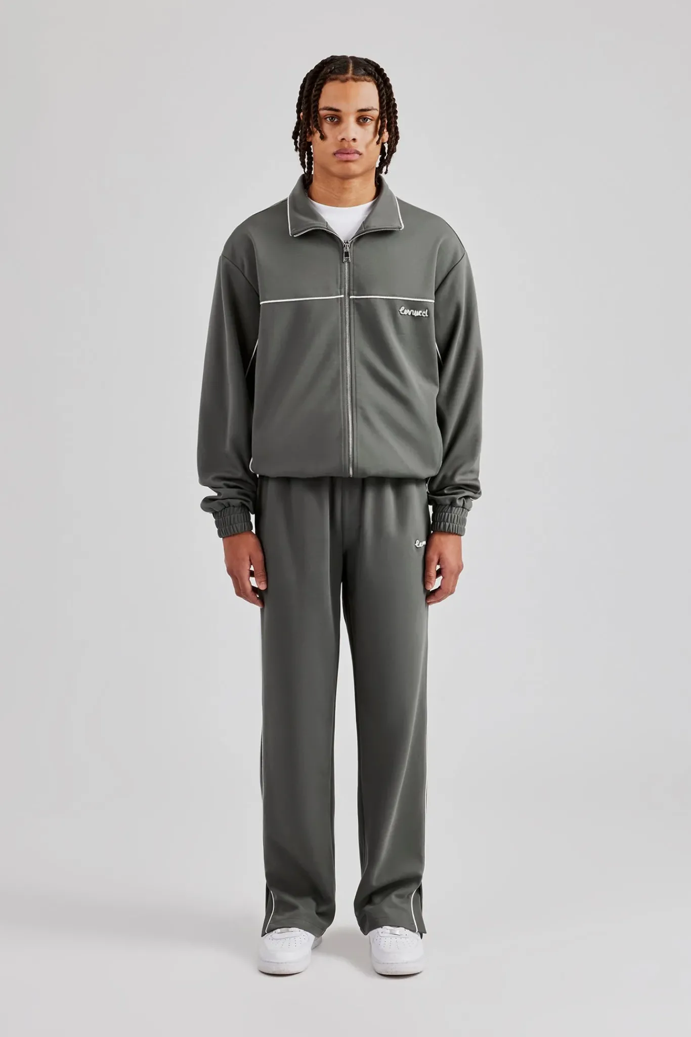 CLO-SET Piping Zip Through Tracksuit - Grey