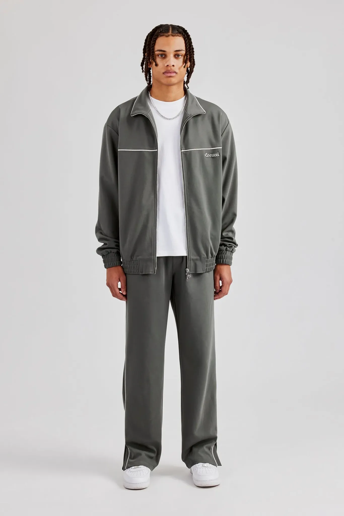 CLO-SET Piping Zip Through Tracksuit - Grey