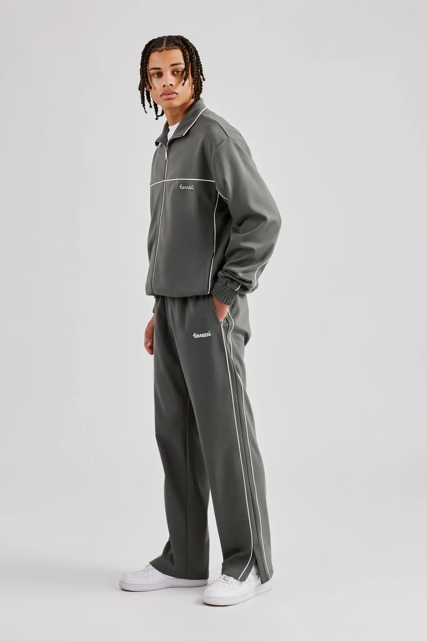 CLO-SET Piping Zip Through Tracksuit - Grey