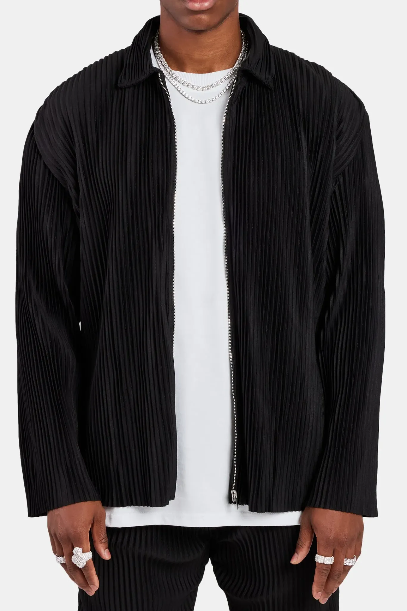 CLO-TOP-OUT Pleated Collared Jacket - Black