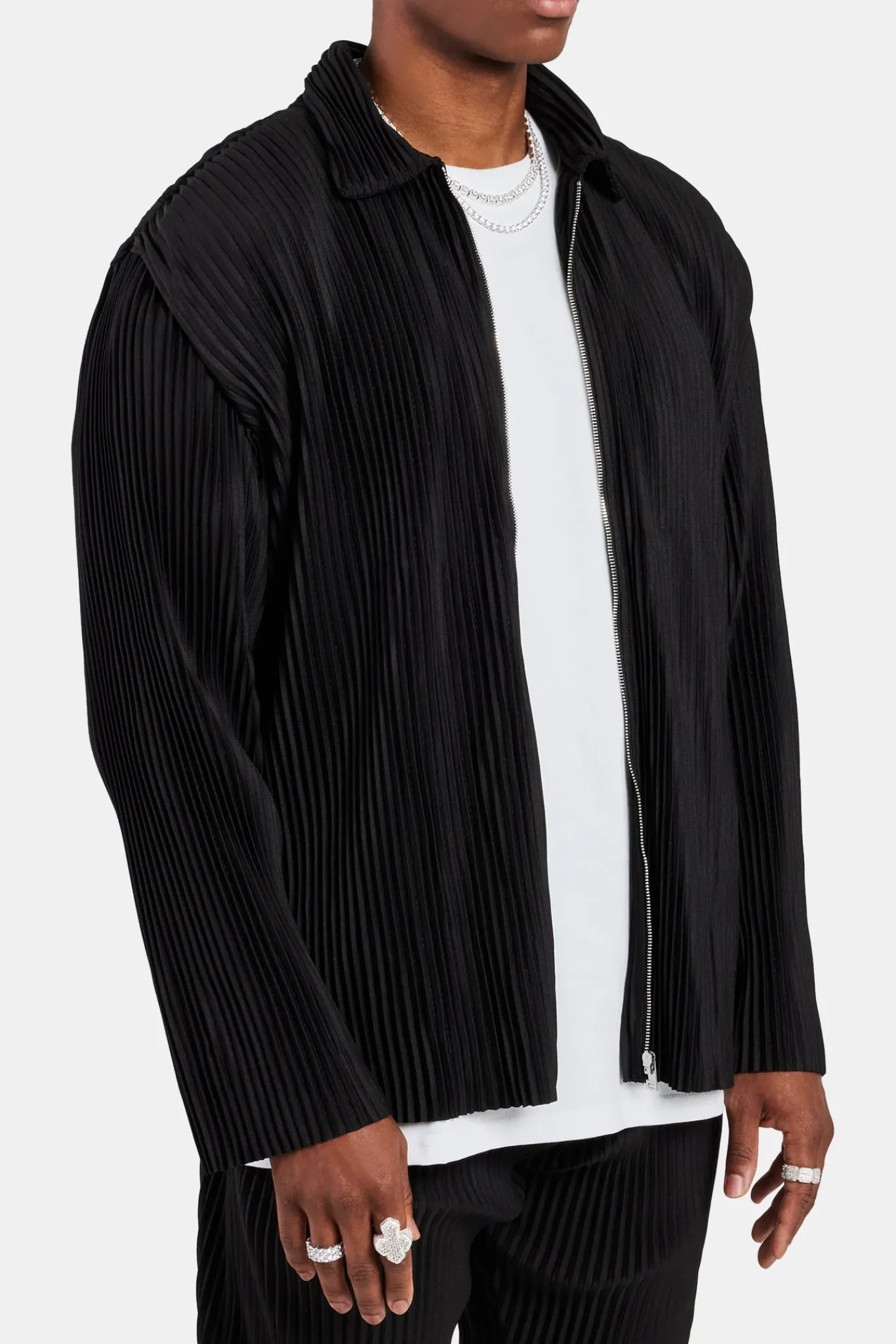 CLO-TOP-OUT Pleated Collared Jacket - Black