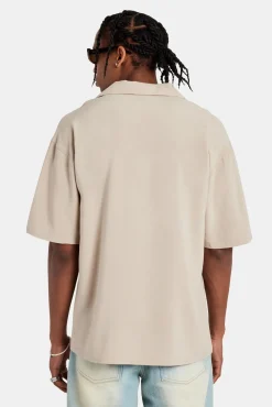CLO-TOP-SHIR Pocket Embroidered Bowling Shirt - Taupe