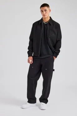 CLO-TOP-OUT Pocket Twill Harrington Jacket - Black