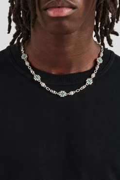 JWL-CHN Polished & Iced Link Green Motif Chain - 10mm