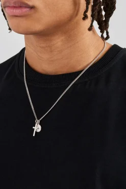 JWL-NECK Polished Cross & Compass Layered Necklace - 15mm - White