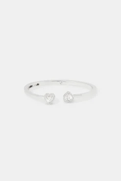 Women JWL-BRA Polished Cz Heart Bangle - White - 5mm