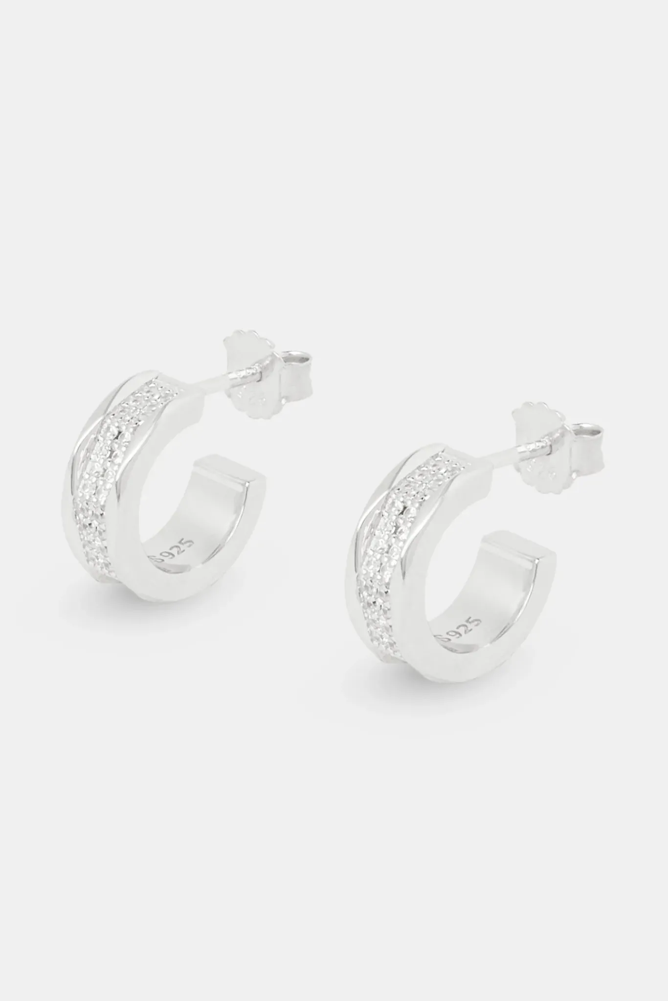 JWL-EAR Polished Edge Iced Centre Huggie Earrings - 15mm