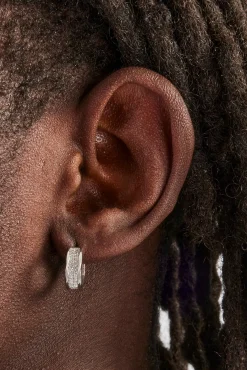 JWL-EAR Polished Edge Iced Centre Huggie Earrings - 15mm