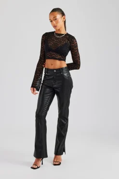 Women CLO-BOT-TRO PU Flare Trouser - Black