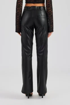 Women CLO-BOT-TRO PU Flare Trouser - Black