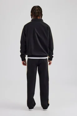 CLO-SET Quarter Zip Nylon Contrast Stripe Jacket & Straight Leg Jogger - Black