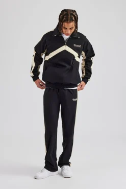 CLO-TOP-OUT Quarter Zip Nylon Contrast Stripe Jacket - Black