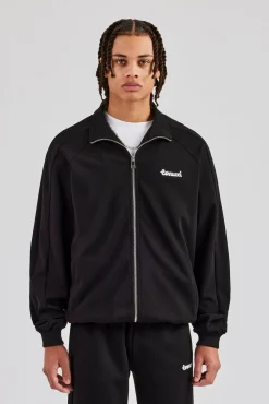 CLO-TOP-OUT Raglan Embroidered Track Jacket - Black