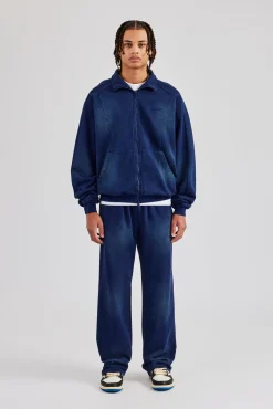 CLO-SET Raglan Seam Detail Zip Through Hoodie & Straight Leg Jogger - Navy Blue