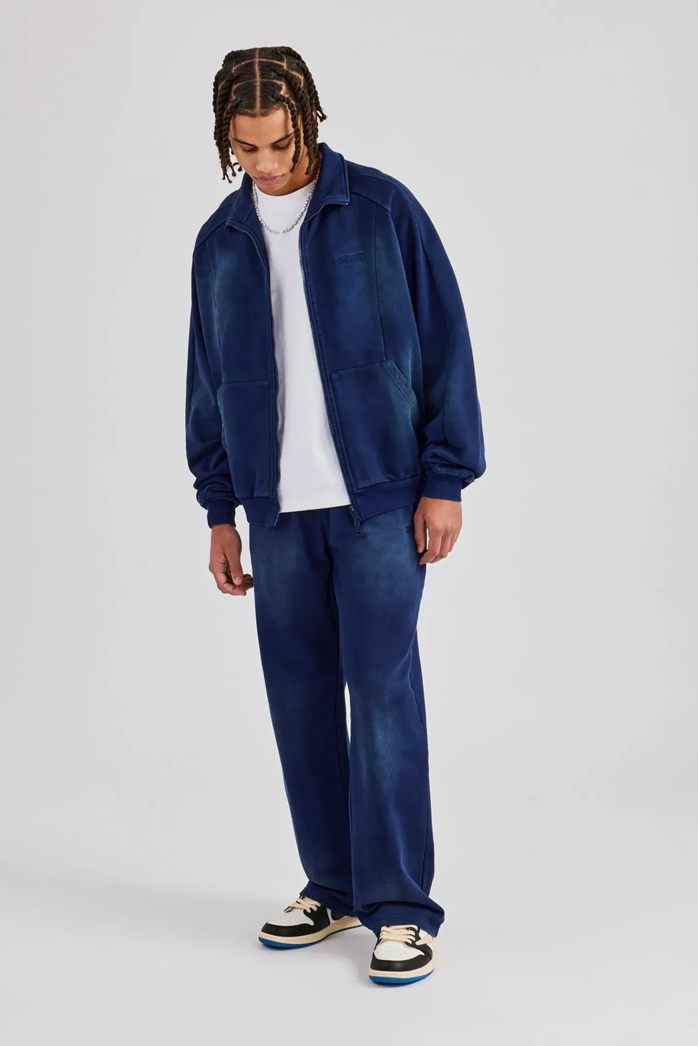 CLO-SET Raglan Seam Detail Zip Through Hoodie & Straight Leg Jogger - Navy Blue