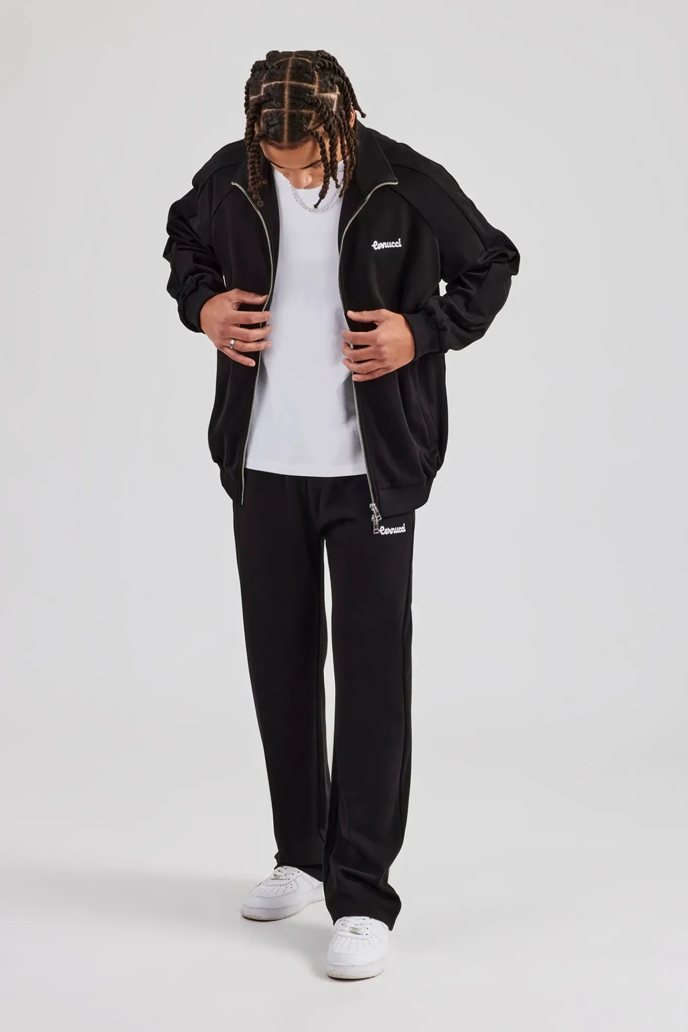 CLO-SET Raglan Track Jacket & Straight Leg Trouser Set - Black