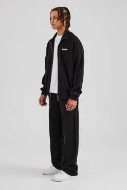 CLO-SET Raglan Track Jacket & Straight Leg Trouser Set - Black