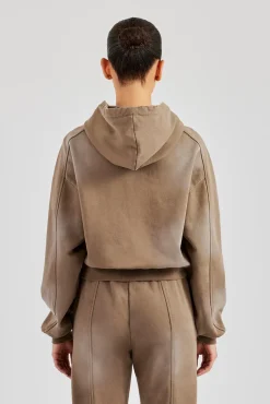 Women CLO-TOP-HS-HOOD Raglan Washed Cropped Hoodie - Washed Taupe