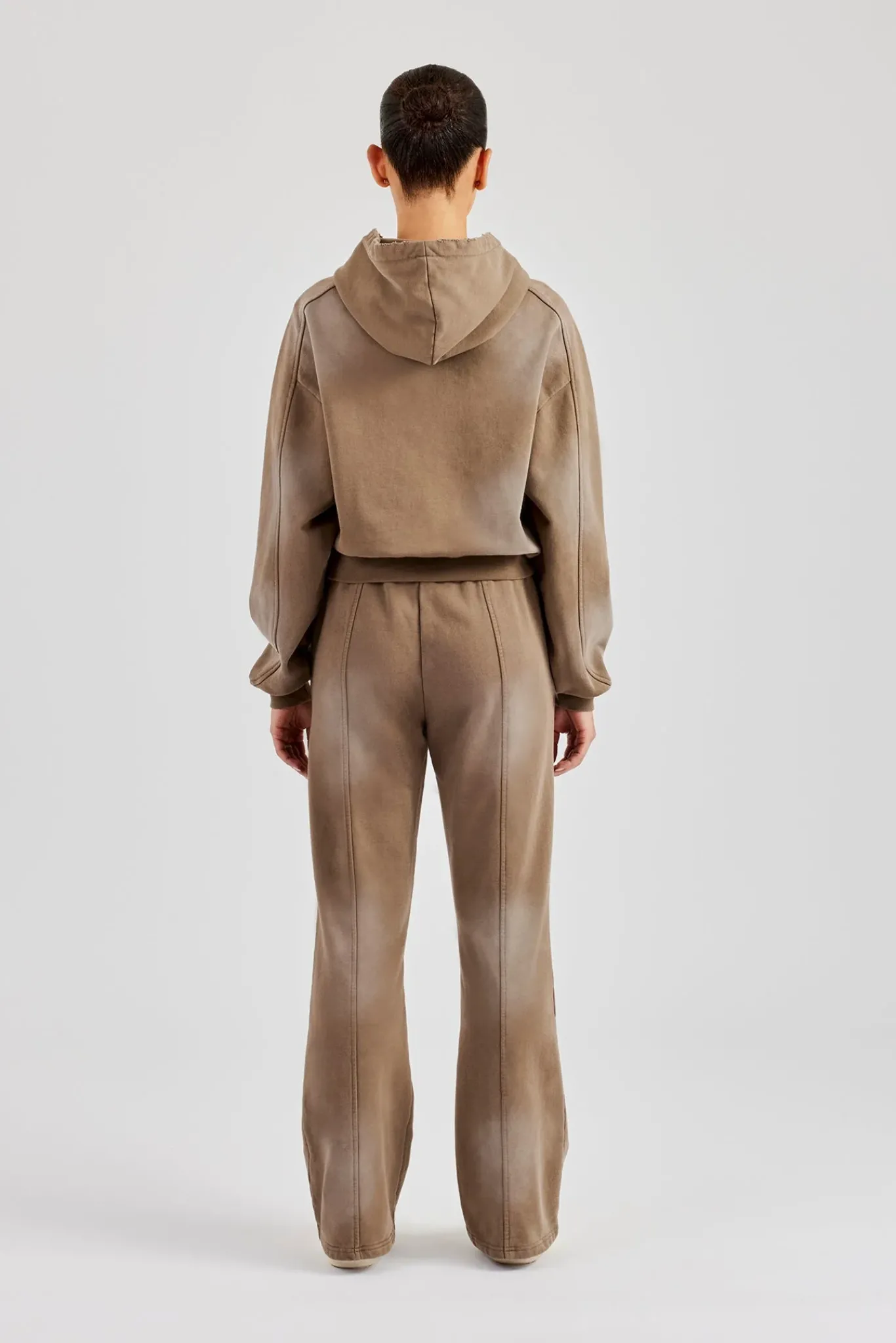 Women CLO-SET Raglan Washed Cropped Hoodie & Flare Trouser - Washed Taupe