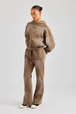 Women CLO-SET Raglan Washed Cropped Hoodie & Flare Trouser - Washed Taupe