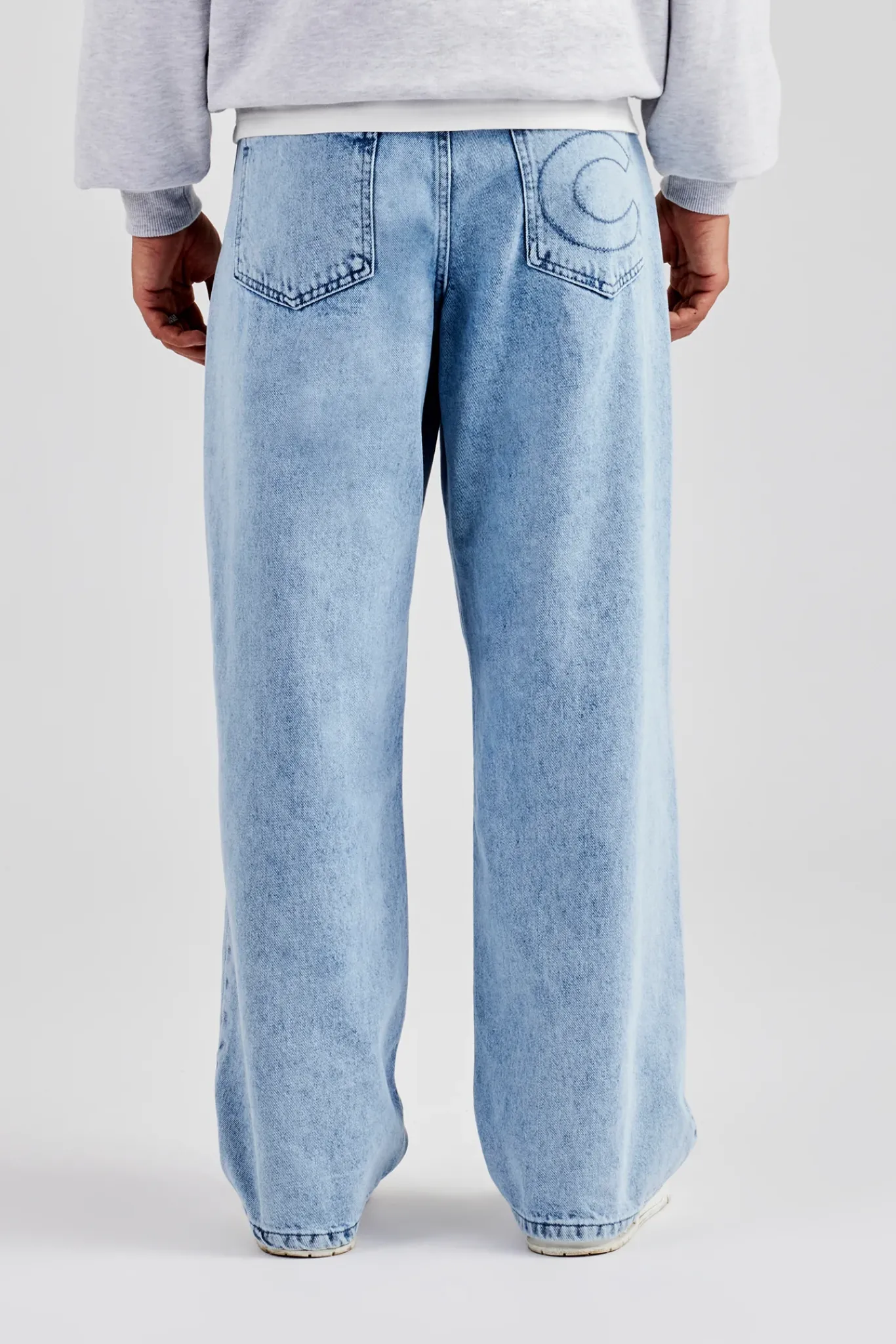 CLO-BOT-DEN Raw Edge Applique Carpenter Denim Jeans - Light Blue