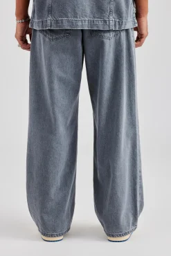 CLO-BOT-DEN Raw Edge Applique Carpenter Denim Jeans - Washed Grey