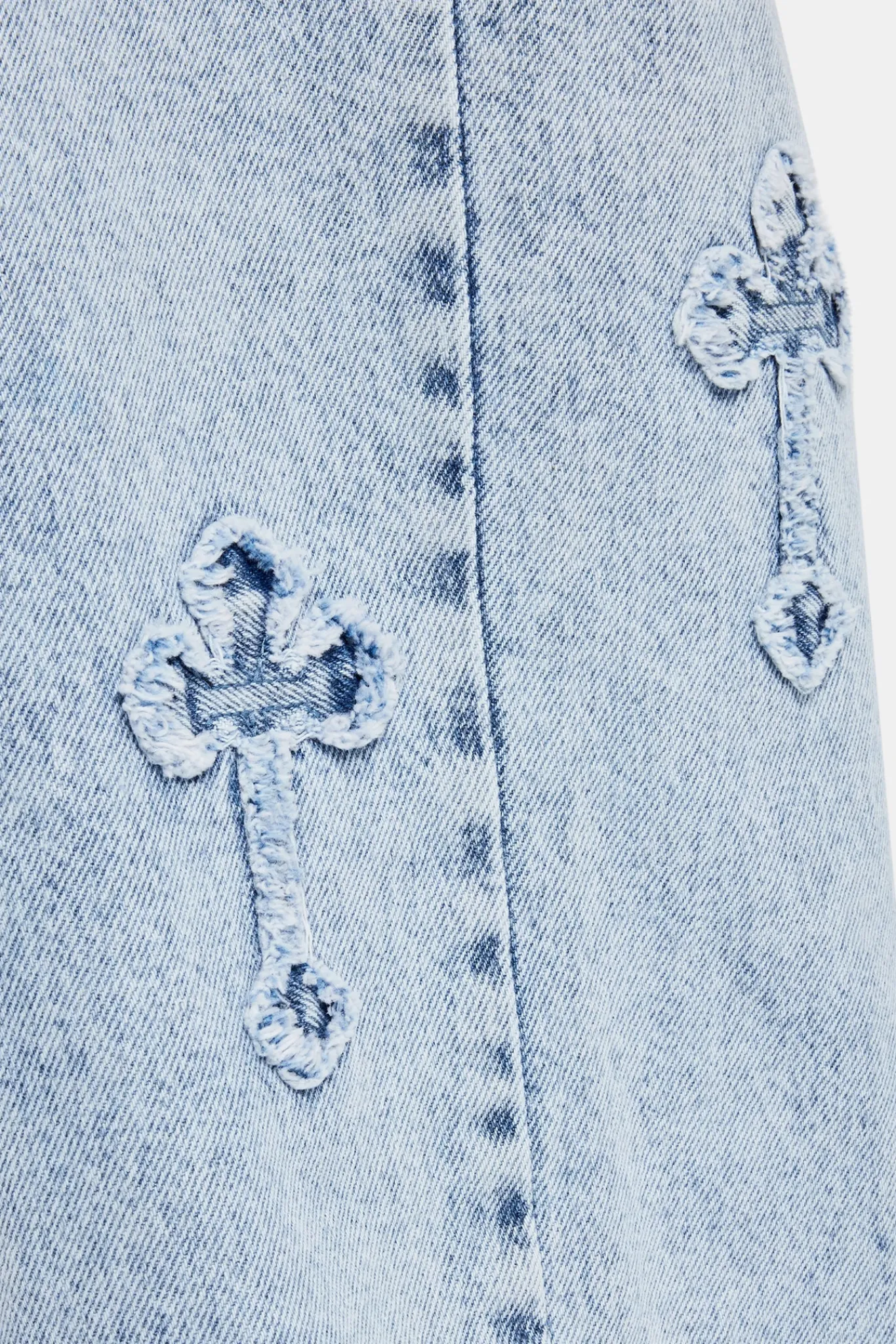 CLO-BOT-DEN Raw Edge Applique Cross Baggy Jean - Light Blue