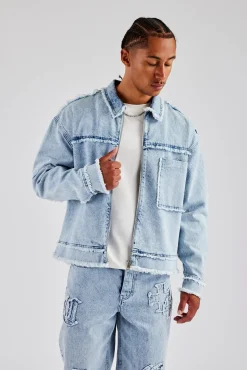 CLO-TOP-OUT-DEN Raw Edge Denim Jacket - Iced Blue