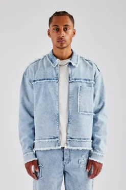 CLO-TOP-OUT-DEN Raw Edge Denim Jacket - Iced Blue