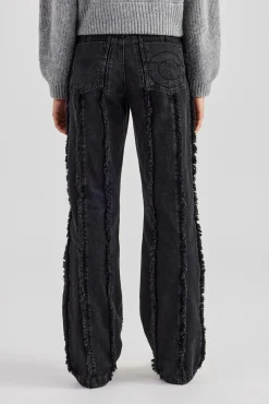Women CLO-BOT-DEN Raw Edge Seam Detail Relaxed Jean - Washed Black