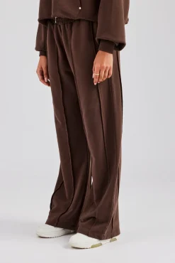 Women CLO-BOT-TRO Raw Edge Waistband Jogger - Chocolate