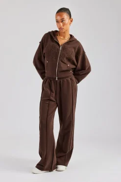 Women CLO-BOT-TRO Raw Edge Waistband Jogger - Chocolate