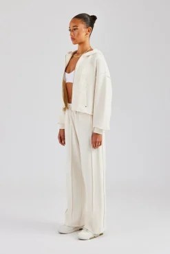Women CLO-SET Raw Edge Zip Through Hoodie and Jogger Set - Off White