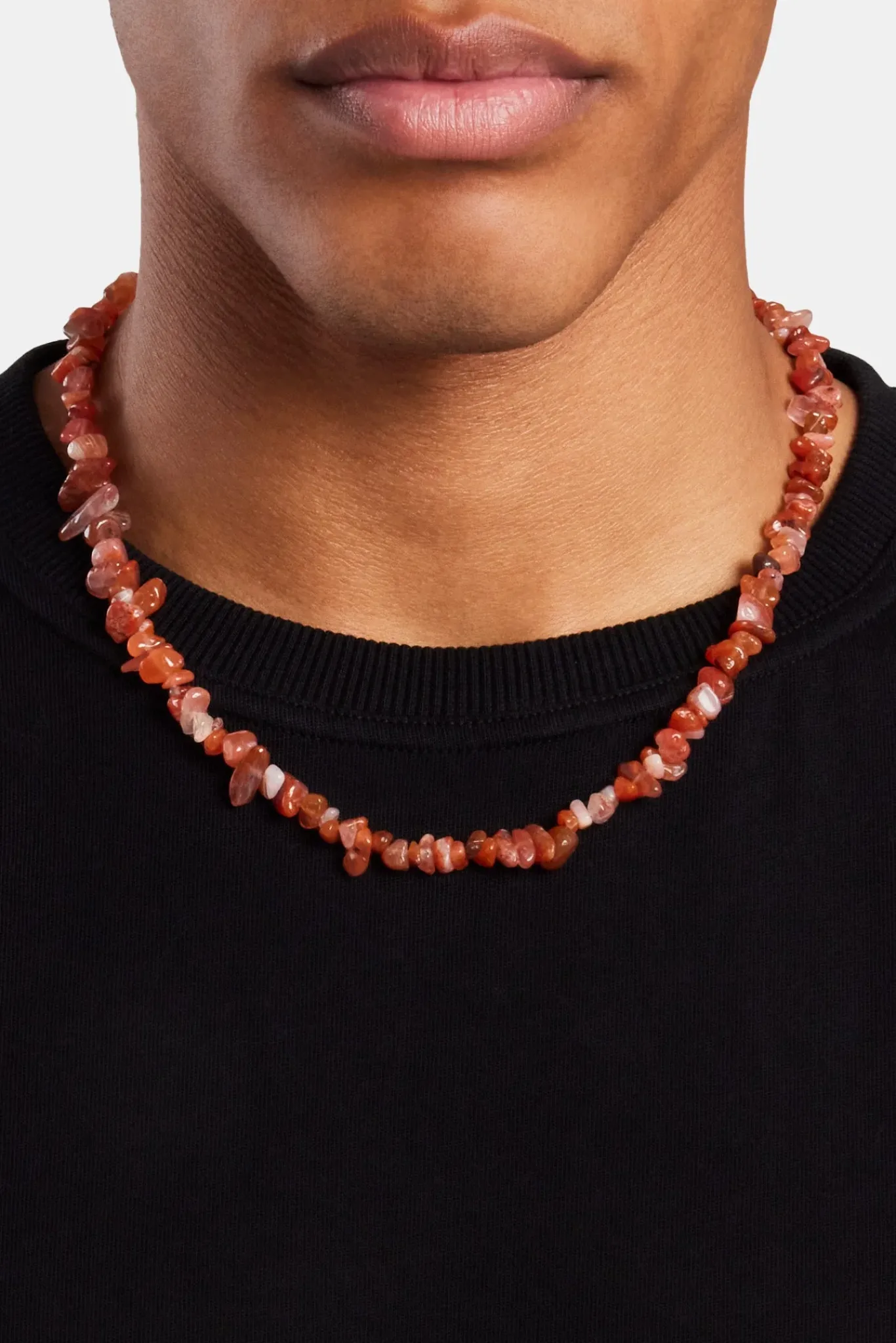 JWL-NECK-PRL Red Agate Bead Necklace - White 8mm