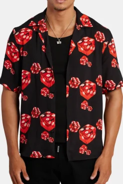 CLO-TOP-SHIR Red Dice Print Shirt - Black