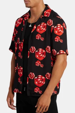 CLO-TOP-SHIR Red Dice Print Shirt - Black