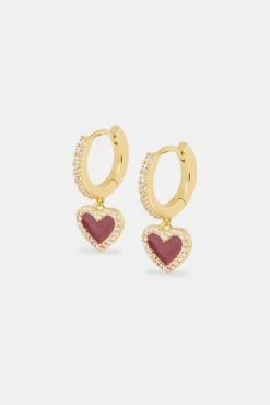 Women JWL-EAR Red Enamel Heart Drop Earrings - 6mm