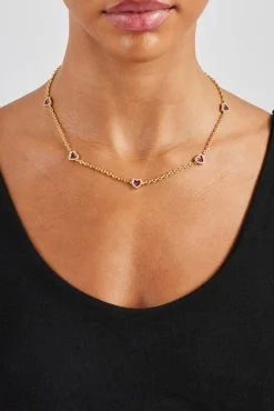 Women JWL-NECK Red Enamel Heart Thin Rolo Necklace - 8mm