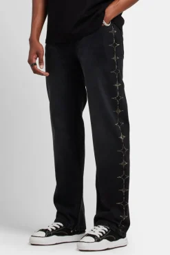 CLO-BOT-DEN Relaxed Rhinestone Star Jeans - Washed Black