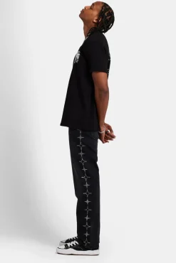 CLO-BOT-DEN Relaxed Rhinestone Star Jeans - Washed Black