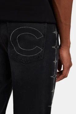 CLO-BOT-DEN Relaxed Rhinestone Star Jeans - Washed Black