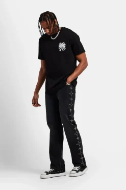 CLO-BOT-DEN Relaxed Rhinestone Star Jeans - Washed Black