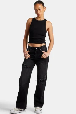 Women CLO-BOT-DEN Relaxed Ripped Jeans With Distressing - Washed Black