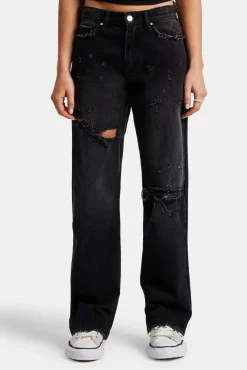Women CLO-BOT-DEN Relaxed Ripped Jeans With Distressing - Washed Black