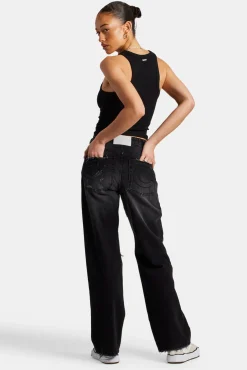 Women CLO-BOT-DEN Relaxed Ripped Jeans With Distressing - Washed Black