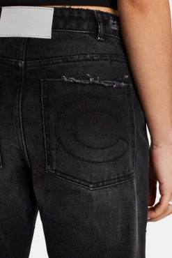 Women CLO-BOT-DEN Relaxed Ripped Jeans With Distressing - Washed Black