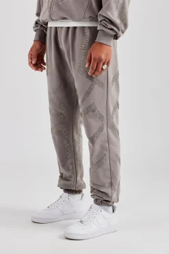 CLO-BOT-TRO Rhinestone Cross Cuffed Jogger - Charcoal