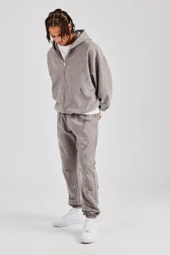 CLO-BOT-TRO Rhinestone Cross Cuffed Jogger - Charcoal