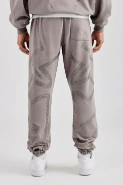 CLO-BOT-TRO Rhinestone Cross Cuffed Jogger - Charcoal
